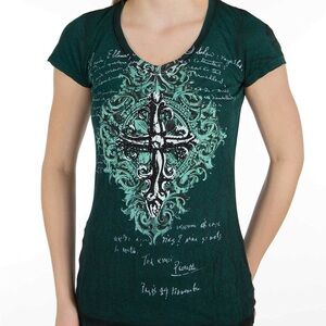 Velvet Stone Rhinestone Cross T-Shirt